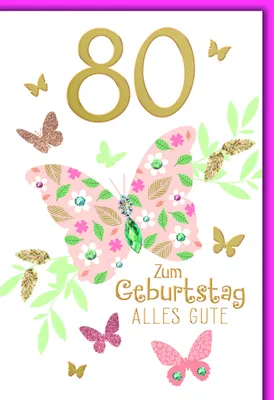 Produktbild von 80. Geburtstag Glückwunschkarte mit Briefumschlag Schmetterling