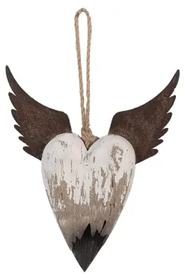 Immagine prodotto di Clayre & Eef Ciondolo decorativo Cuore 18x3x22 cm Legno bianco marrone