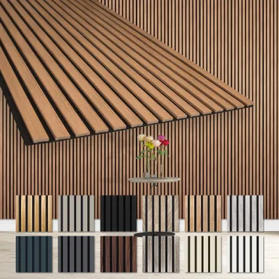 Produktbild von HEXIM Akustikpaneel Lamellenwand Holz MDF Teak, 278 x 60 cm, 1,67 m², 9mm, flexibel, schalldämmend, Über Eck biegbar, nachhaltig, AP09
