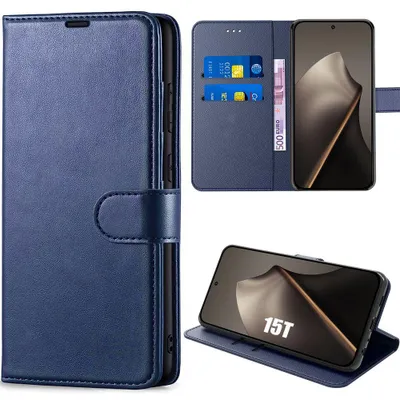 Image de Coque pour Xiaomi 15T, Protection Cuir Synthétique Antichoc Anti-Rayures Bleu Marine