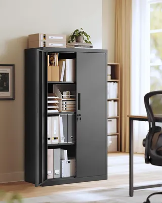 Produktbild von SONGMICS Stahlschrank mit 2 Türen, abschließbar, 3 verstellbare Ablagen, Aufbewahrungsschrank für Büro, 80 x 40 x 140 cm, schwarz