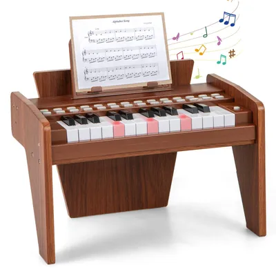Produktbild von GOPLUS Klavier Kinderflügel Holz, 25 Tasten Leuchttasten-Piano mit abnehmbarem Notenhalter, Lehrmodus, Tastatur für Kinder ab 3 Jahren (Braun)
