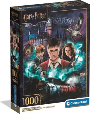 The image shows the packaging of a Clementoni Harry Potter 1000-piece puzzle.