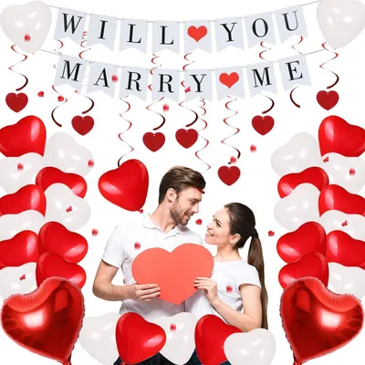 Imagen del producto de Kit de decoración para bodas, de 46 piezas, incluye globos con forma de corazón, pétalos de rosa, ideal para compromisos