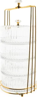 Image de set de 6 bonbonnières empilables en verre avec support doré