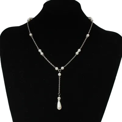 Produktbild von Designer Halskette mit Perlen Anhänger, Anhänger 6,5x0,8 cm, Kette 44x0,2 cm