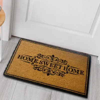 Produktbild von Kokos Fußabtreter für saubere Schuhe „sweet home“ schwarz braun Größe - 45 x 75 cm