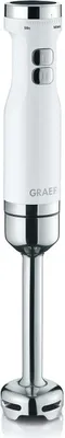 A white and silver Graef hand blender is shown against a white background.