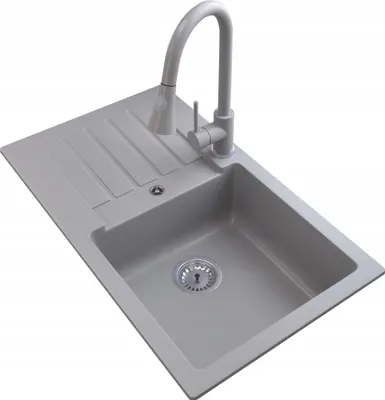 Obrázek produktu pro Granitan | Granitový dřez TRIX - 765 x 445 mm - Černý - Kvalitní a prostorově úsporný - S kuchyňskou baterií