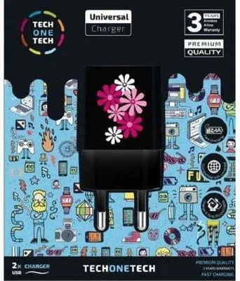 Image de Tech One Chargeur mural Fower Power noir TEC2601/ 2xUSB/ 2.4A