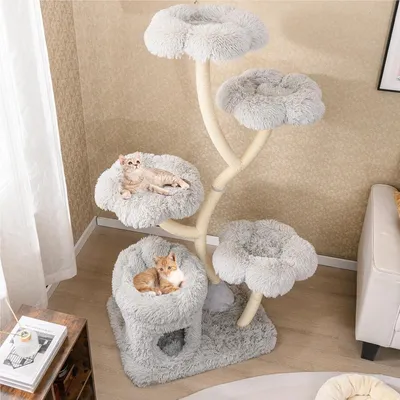 Produktbild von Kratzbaum – Katzenbaum – Kratzmöbel – Katzenkletterbaum – Kletterpfosten – 165 cm hoch – Stabile Metallkonstruktion – Weißes Design