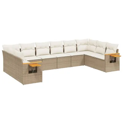 Produktbild von 10-tlg. Garten-Sofagarnitur mit Kissen Beige Poly Rattan