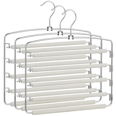 Produktbild von SONGMICS Hosenbügel platzsparend, 3er Set Mehrfach-Kleiderbügel aus Metall, stabil, rutschfeste Polsterung, schwenkbare Hosenstege, für je 5 Jeans, Anzughosen, Schals, Krawatten, silbern-grau CRI041GY