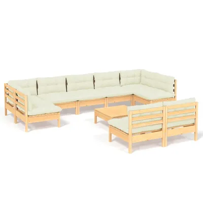 Immagine prodotto di vidaXL Set da giardino lounge da 10 pezzi con cuscini color crema in legno massello di pino
