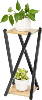 Image de Support à plantes moderne en métal à deux niveaux, pour l'intérieur et l'extérieur