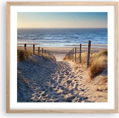 Produktbild von Gerahmtes Poster - Rahmen in heller Eiche - Meer Strand Düne - 50x50 cm - Wand Bild - Wanddeko - Wandbilder - Kunstposter - Wandposter - Bilderrahmen - Bilder - Kunstdruck - Wandbild - P2NAC50x50-3612