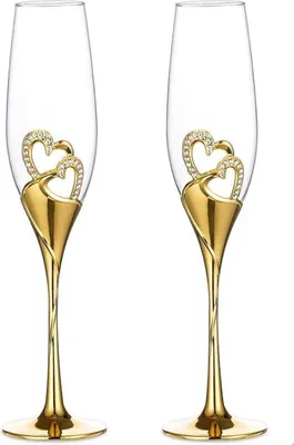 Produktbild von 2er Set Hochwertige Kristall Weingläser Herz Motiv Goldfarben