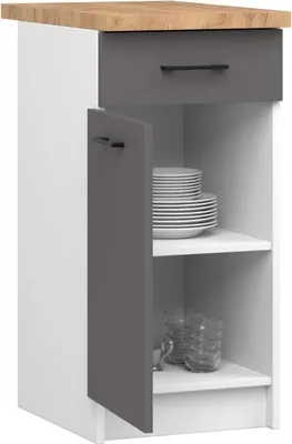 Image de BDW Armoire de cuisine, armoire cuisine avec plan de travail, porte, tiroir, blanc/gris