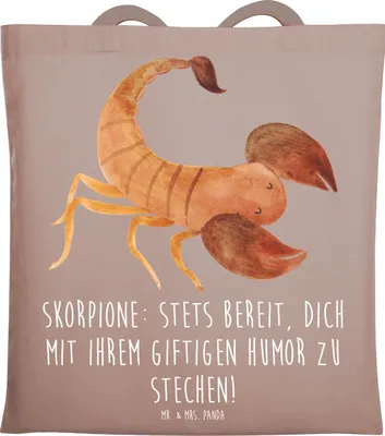 Produktbild von Mr. & Mrs. Panda Jutebeutel Skorpion Humor - Braun Pastell - Geschenk, Illustrationen, Beutel, Horoskop, Tierkreiszeichen, Einkaufstüte, Tote Bag, Geschenke Sternzeichen