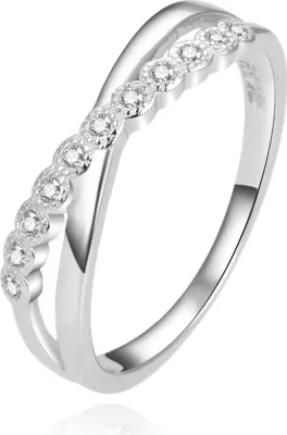 Image de Bague argentée brillante avec zircones, modèle AGG433, taille 56 mm