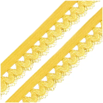 Wäschegummi 20% Elasthan Faltgummi Ziergummi 15mm Dessousgummi Bogenkante ab 1m gelb