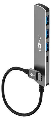 Produktbild von Goobay Slim 4-Port USB-Hub, USB-C auf USB-C/USB-A, 5 Gbit/s, USB-C-Stecker (USB 3.2) > 1x USB-C (USB 3.2), 3x USB-A (USB 3.2)