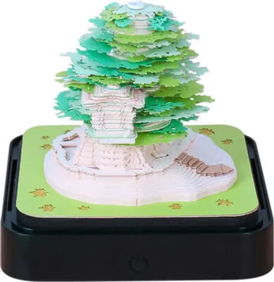 Image de Calendrier de bureau avec lumières LED, 2025 Calendrier 3D Memo Pad Papier Créatif Bloc-notes 3D Papier, Sculpture Cadeau Décoration de bureau,Motif arbre de Noël