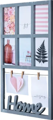 Produktbild von Bilderrahmen H56cm 6 Fotos Grau Home Klammern Shabby Chic Fotorahmen Collage