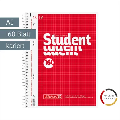 Immagine prodotto di BRUNNEN 1067802 Collegeblock Student A5 5 mm a scacchiera Copertina: rosso