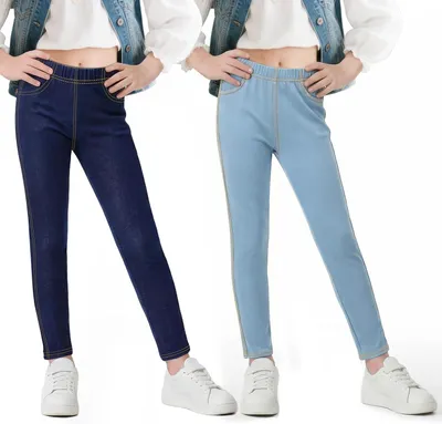 Produktbild von Mädchen Leggings Jeans-Optik, 2er-Pack, mit Taschen, für Alltag, Größe 116-158