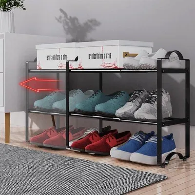 Produktbild von Famanu Schuhregal erweiterbar - Stabiles Design - Einfache Montage - Verstellbare Schuhablage - Schwarz - 2 Ebenen