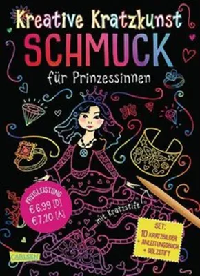Obrázok produktu pre Kreative Kratzkunst: Schmuck für Prinzessinnen: Set mit 10 Kratzbildern, Anleitungsbuch und Holzstift