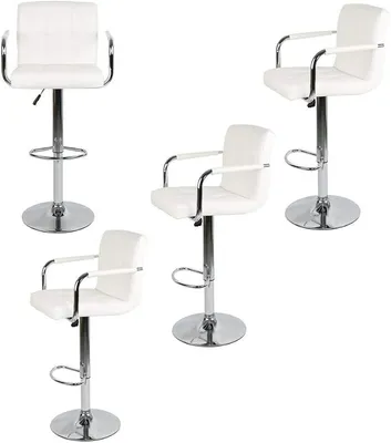 Produktbild von Barhocker Set mit Handlehne, höhenverstellbar, Frühstückshocker für Küche, Bartheke, Gasdruckfeder, Weiß, weiß, 4 Stück