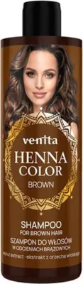 A bottle of Venita Henna Color shampoo for brown hair.