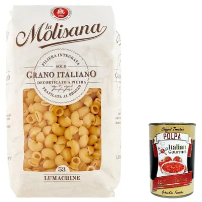 Produktbild von 10x La Molisana Lumachine N. 53 Pasta Lenta Lavorazione Teigwaren aus Hartweizengrieß Bronze-Zeichnung 500g + Italian Gourmet Polpa 400g