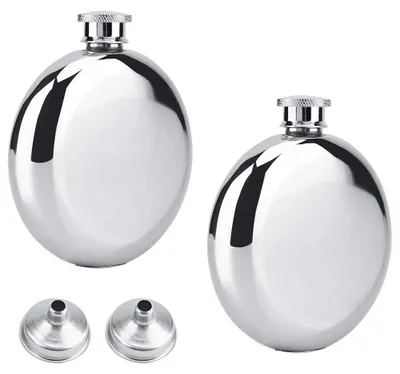 2er-Set Edelstahl-Hüftflaschen 170 ml mit Trichter