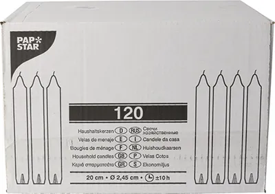 Produktbild von 120 Haushaltskerzen mit Dornloch Ø 2,45 cm · 20 cm weiss