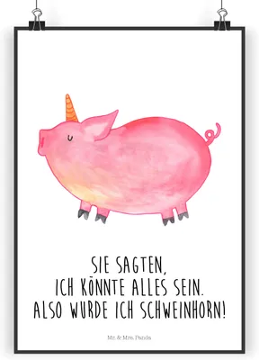 Produktbild von Mr. & Mrs. Panda Bild Einhorn Schwein DIN A3 - Weiß - Geschenk, Wandbild, Party, Englisch, Spruch, Einhörner, wandkunst, Unicorn, wanddeko, Plakat, drucke