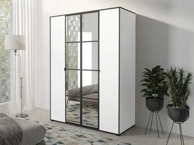 Obrázok produktu pre Šatníková skriňa so zrkadlom 150 cm HONG 1 - biela / čierna