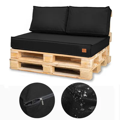 Produktbild von Palettenkissen 120 x 80 Set für Palettenmöbel Wasserdicht Europaletten Sitzkissen  EU Palettensofa komplett besteht aus 3 Teilen in Farbe: schwarz