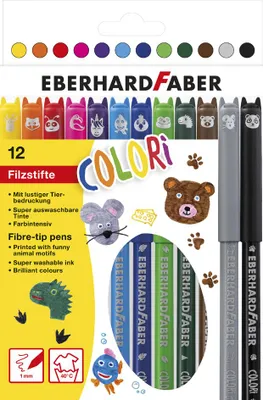 Produktbild von EBERHARD FABER Fasermaler Animal COLORI 12er Kartonetui