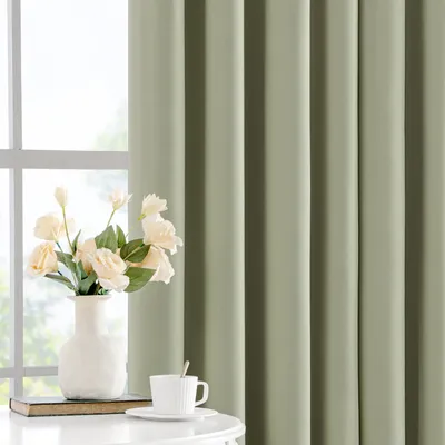 Immagine prodotto di Tende opache con nastro plissettato - Set di 2 tende oscuranti 260 x 140 cm verde salvia