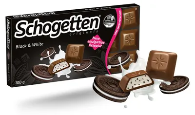 Produktbild von Schogetten Black and White mit gefüllte Alpenvollmilchschokolade 100g