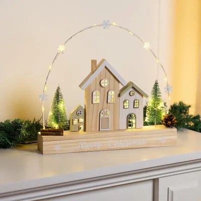 Produktbild von LED Weihnachtsstadt auf Holzsockel ca. 32 x 5 x 29 cm