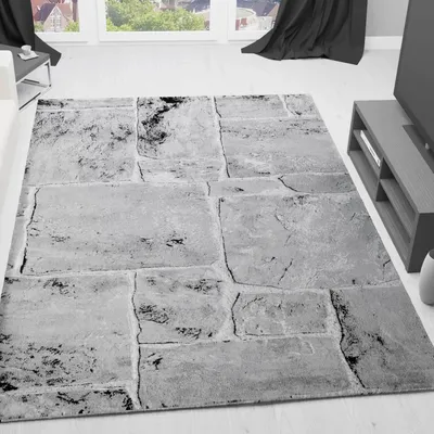 Produktbild von Klassischer Tibet Teppich, sehr dicht gewebt, mit Stein Mauer Muster Grau - T7413, Maße:200 cm x 290 cm