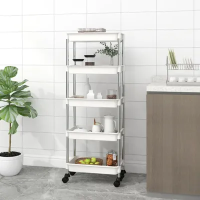 Produktbild von The Living Store Küchenwagen 5 Etagen Weiß 42x29x128 cm Eisen und ABS