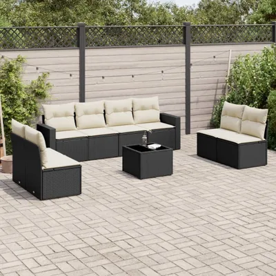 Produktbild von 9-tlg. Garten-Sofagarnitur mit Kissen Schwarz Poly Rattan 3251193