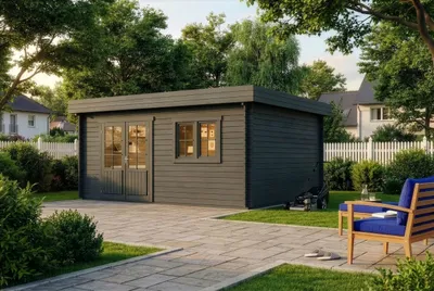 Produktbild von Alpholz Gartenhaus Spree-28 B aus Holz 520x420cm mit 28 mm Wandstärke in Imprägnierung Grau