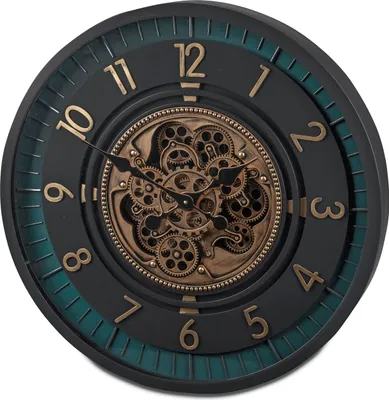 Produktbild von XXL Wanduhr ANTIK mit beweglichen Zahnrädern D. 66cm petrol gold Formano