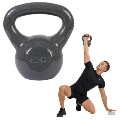Zdjęcie produktu dla Kettlebell żeliwny 20 kg do treningu siłowego, odważnik do ćwiczeń, podnoszenie ciężarów, czarny
